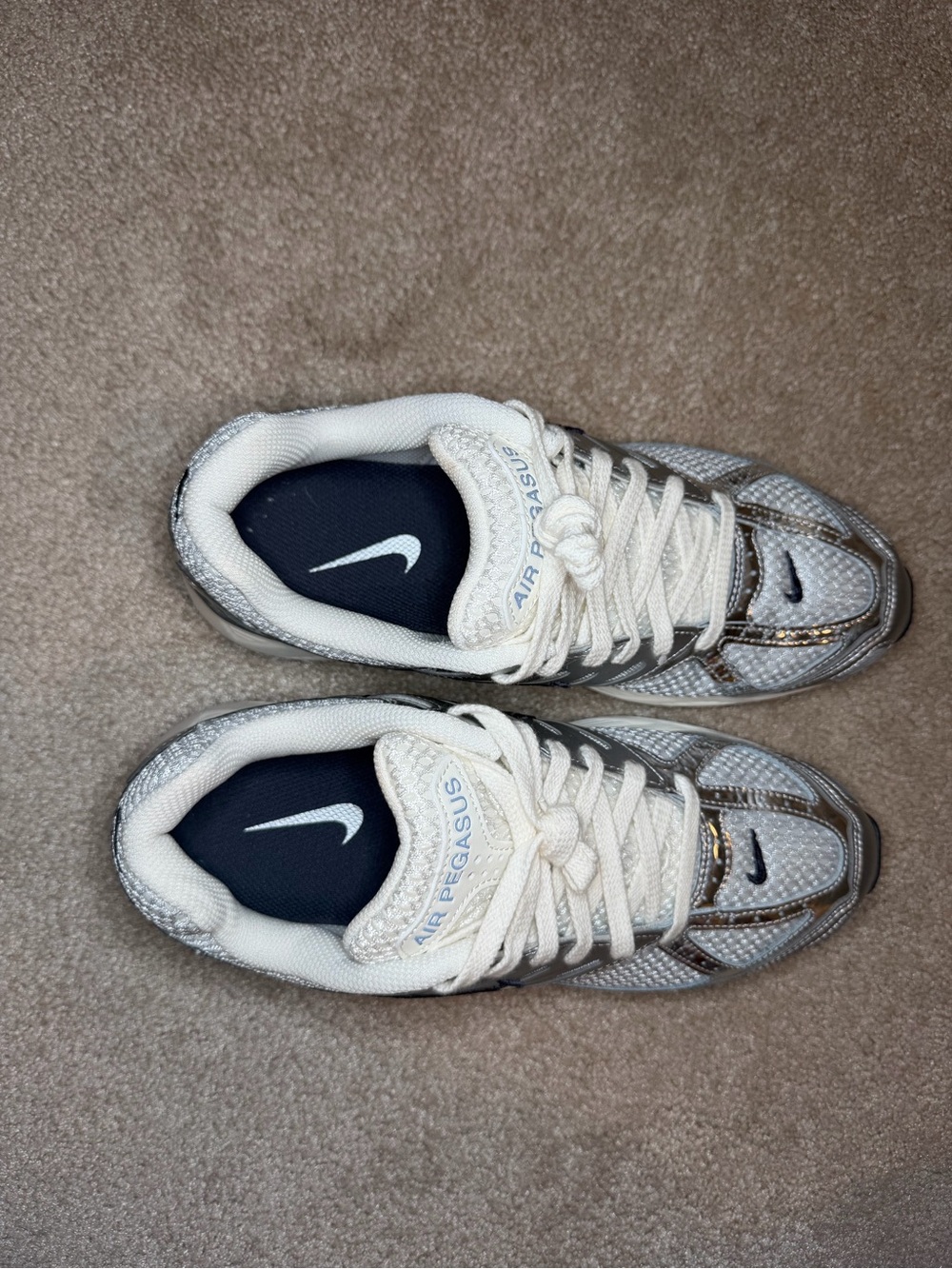 Nike Women’s Silver & White Running Sneakers With Black Swoosh View 6